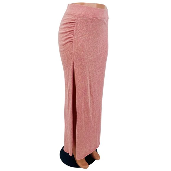 Free People Beach Pink Side Ruched & Slit Maxi Skirt | Coastal Boho Clean Girl M - Picture 13 of 16